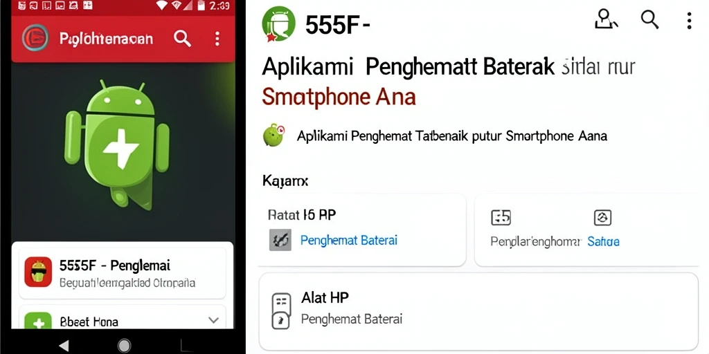 Screenshot utama 555F menampilkan antarmuka pengatur Penghemat Baterai yang sederhana.