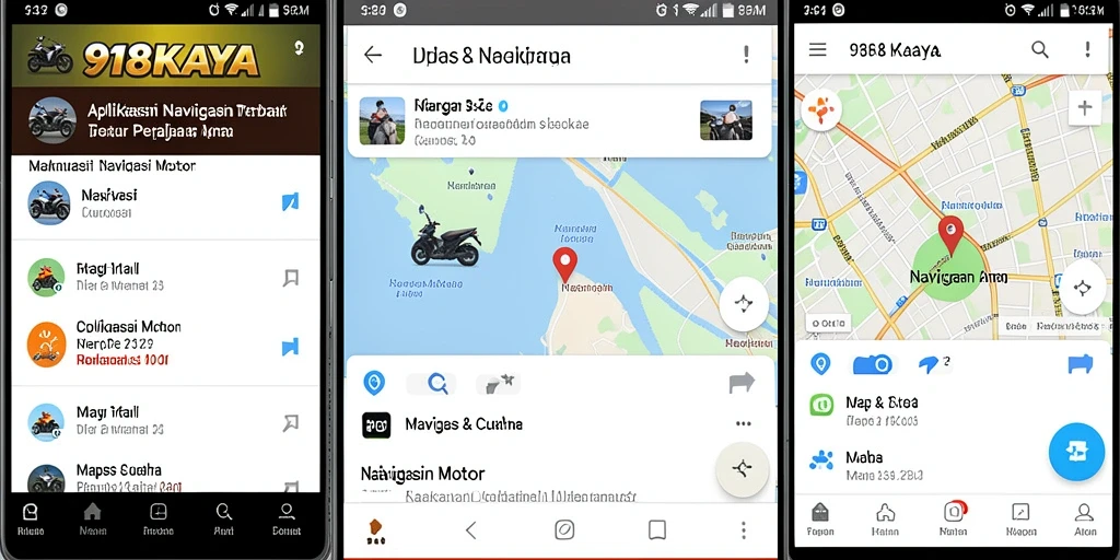 Antarmuka 918KAYA menunjukkan peta dan rute navigasi motor.