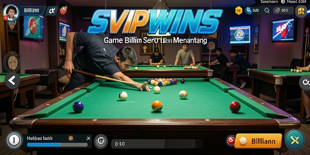 Tampilan antarmuka SVIPWINS dengan fitur billiard yang interaktif.